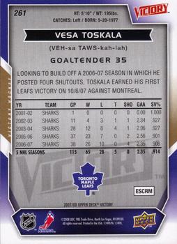 2007-08 Upper Deck - 2007-08 Upper Deck Victory Update #261 Vesa Toskala Back
