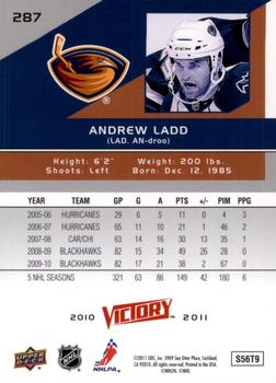 2010-11 Upper Deck - 2010-11 Upper Deck Victory Update Gold #287 Andrew Ladd Back