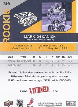 2010-11 Upper Deck - 2010-11 Upper Deck Victory Update Gold #319 Mark Dekanich Back