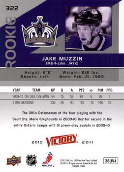 2010-11 Upper Deck - 2010-11 Upper Deck Victory Update Gold #322 Jake Muzzin Back