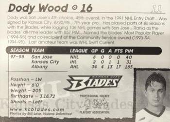 1998-99 Kansas City Blades (IHL) #11 Dody Wood Back