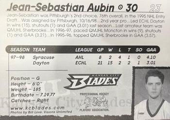 1998-99 Kansas City Blades (IHL) #23 Jean-Sebastien Aubin Back