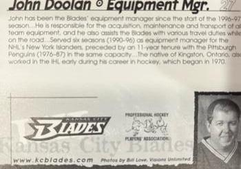 1998-99 Kansas City Blades (IHL) #27 John Doolan Back