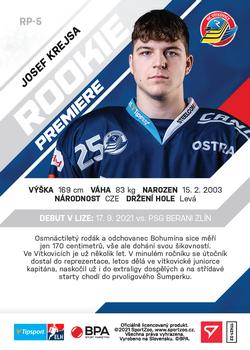 2021-22 SportZoo Tipsport ELH - Rookie Premiere #RP-5 Josef Krejsa Back