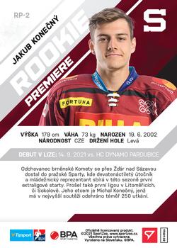 2021-22 SportZoo Tipsport ELH - Rookie Premiere Autographs #RP-2 Jakub Konecny Back