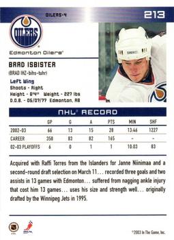2003-04 ITG Action 2003 Heritage Classic Edmonton Oilers #213 Brad Isbister Back