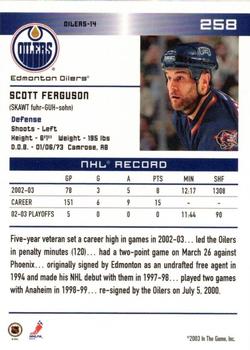 2003-04 ITG Action 2003 Heritage Classic Edmonton Oilers #258 Scott Ferguson Back