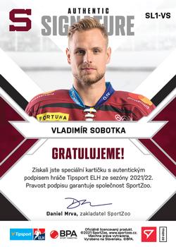 2021-22 SportZoo Tipsport ELH - Signed Stars Level 1 #SL1-VS Vladimir Sobotka Back