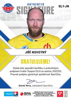 2021-22 SportZoo Tipsport ELH - Signed Stars Level 1 #SL1-JN Jiri Novotny Back