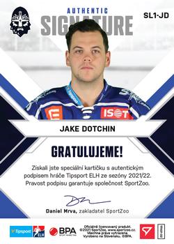 2021-22 SportZoo Tipsport ELH - Signed Stars Level 1 #SL1-JD Jake Dotchin Back