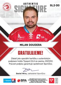 2021-22 SportZoo Tipsport ELH - Signed Stars Level 2 #SL2-DO Milan Doudera Back
