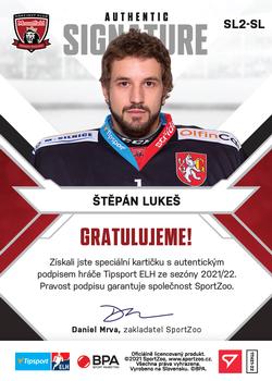2021-22 SportZoo Tipsport ELH - Signed Stars Level 2 #SL2-SL Stepan Lukes Back
