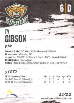 2021-22 Everett Silvertips (WHL) #NNO Ty Gibson Back
