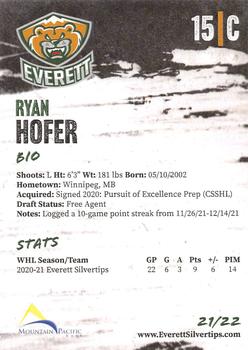 2021-22 Everett Silvertips (WHL) #NNO Ryan Hofer Back