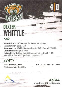 2021-22 Everett Silvertips (WHL) #NNO Dexter Whittle Back