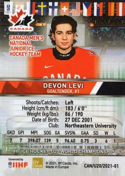 2021 BY Cards IIHF World Junior Championship #CAN/U20/2021-01 Devon Levi Back