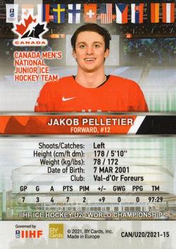 2021 BY Cards IIHF World Junior Championship #CAN/U20/2021-15 Jakob Pelletier Back