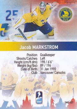 2016 BY Cards IIHF World Championship (Unlicensed) #SWE-027 Jacob Markstrom Back