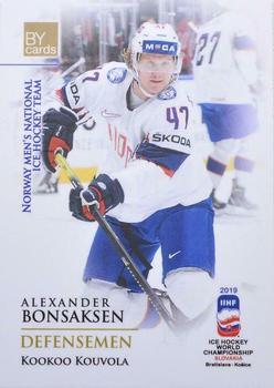 2019 BY Cards IIHF World Championship #NOR/2019-10 Alexander Bonsaksen Front