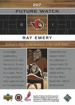 2002-03 Upper Deck Rookie Update - 2002-03 SP Authentic Update #207 Ray Emery Back