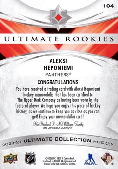 2020-21 Upper Deck Ultimate Collection - Ultimate Rookies Jersey #104 Aleksi Heponiemi Back