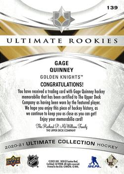 2020-21 Upper Deck Ultimate Collection - Ultimate Rookies Jersey #139 Gage Quinney Back