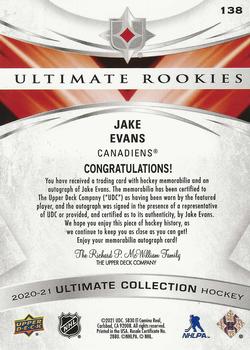 2020-21 Upper Deck Ultimate Collection - Ultimate Rookies Autographed Patch #138 Jake Evans Back
