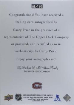 2020-21 Upper Deck Ultimate Collection - 1997 Ultimate Legends Signatures #AL-190 Carey Price Back