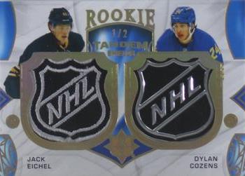 2020-21 Upper Deck Ultimate Collection - Rookie Tandems Shield Patch #RTS-EC Jack Eichel / Dylan Cozens Front