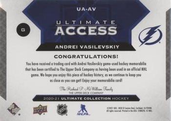 2020-21 Upper Deck Ultimate Collection - Ultimate Access Jersey #UA-AV Andrei Vasilevskiy Back