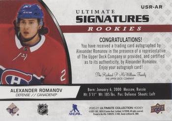2020-21 Upper Deck Ultimate Collection - Ultimate Signatures Rookies #USR-AR Alexander Romanov Back