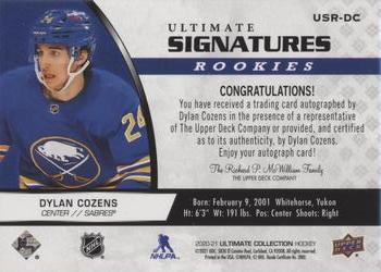 2020-21 Upper Deck Ultimate Collection - Ultimate Signatures Rookies #USR-DC Dylan Cozens Back