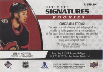 2020-21 Upper Deck Ultimate Collection - Ultimate Signatures Rookies #USR-JN Josh Norris Back
