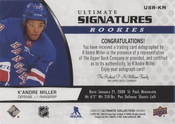 2020-21 Upper Deck Ultimate Collection - Ultimate Signatures Rookies #USR-KM K'Andre Miller Back
