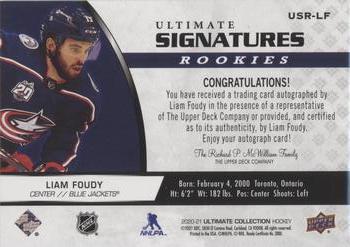 2020-21 Upper Deck Ultimate Collection - Ultimate Signatures Rookies #USR-LF Liam Foudy Back