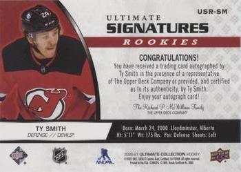 2020-21 Upper Deck Ultimate Collection - Ultimate Signatures Rookies #USR-SM Ty Smith Back