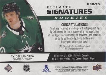 2020-21 Upper Deck Ultimate Collection - Ultimate Signatures Rookies #USR-TD Ty Dellandrea Back