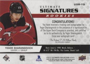 2020-21 Upper Deck Ultimate Collection - Ultimate Signatures Rookies #USR-YS Yegor Sharangovich Back