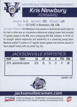 2021-22 Choice Jacksonville Icemen (ECHL) 5th Anniversary #18 Kris Newbury Back