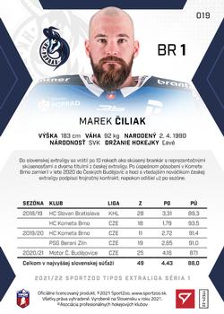 2021-22 SportZoo Tipos Extraliga #019 Marek Ciliak Back