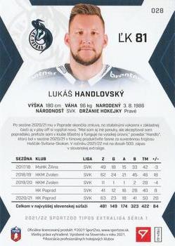 2021-22 SportZoo Tipos Extraliga #028 Lukas Handlovsky Back