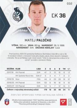 2021-22 SportZoo Tipos Extraliga #032 Matej Palocko Back
