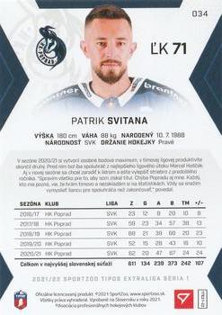 2021-22 SportZoo Tipos Extraliga #034 Patrik Svitana Back