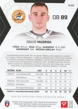 2021-22 SportZoo Tipos Extraliga #040 David Mudrak Back