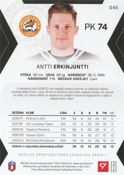2021-22 SportZoo Tipos Extraliga #045 Antti Erkinjuntti Back
