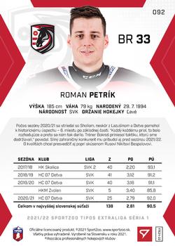 2021-22 SportZoo Tipos Extraliga #092 Roman Petrik Back