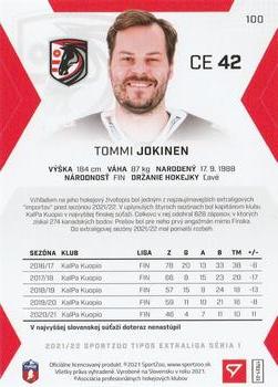 2021-22 SportZoo Tipos Extraliga #100 Tommi Jokinen Back