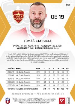2021-22 SportZoo Tipos Extraliga #116 Tomas Starosta Back