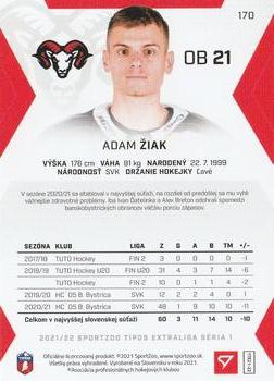2021-22 SportZoo Tipos Extraliga #170 Adam Ziak Back