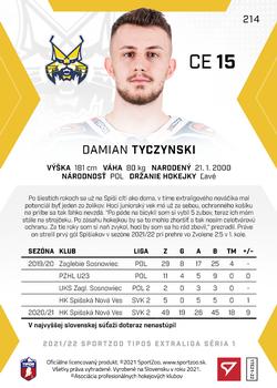 2021-22 SportZoo Tipos Extraliga #214 Damian Tyczynski Back